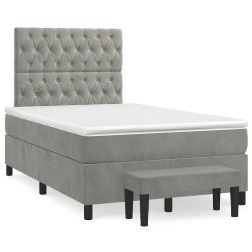 Vidaxl Lit À Sommier Tapissier Et Matelas Gris Clair 120x200cm Velours