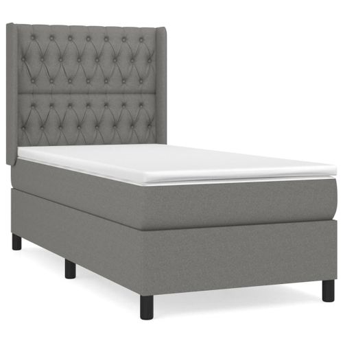Vidaxl Lit À Sommier Tapissier Avec Matelas Gris Foncé 100x200cm Tissu