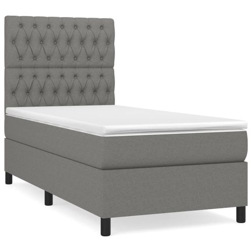Vidaxl Lit À Sommier Tapissier Avec Matelas Gris Foncé 100x200cm Tissu