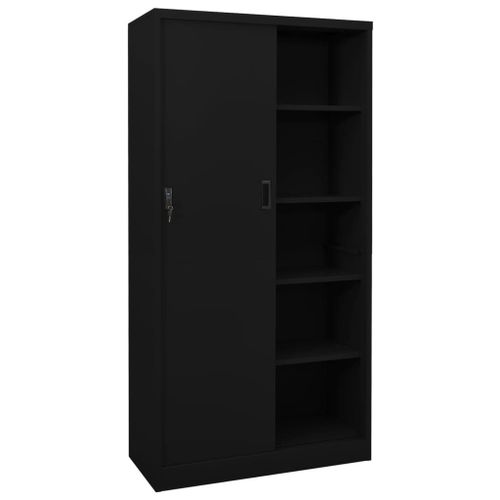 Vidaxl Armoire De Bureau Avec Porte Coulissante Noir 90x40x180cm Acier