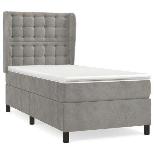 Vidaxl Lit À Sommier Tapissier Et Matelas Gris Clair 100x200cm Velours