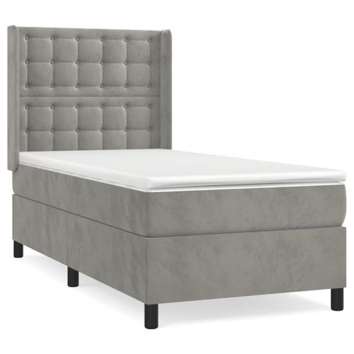 Vidaxl Lit À Sommier Tapissier Et Matelas Gris Clair 100x200cm Velours