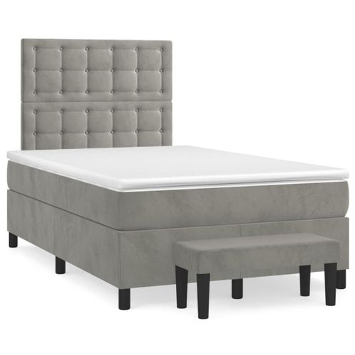 Vidaxl Lit À Sommier Tapissier Et Matelas Gris Clair 120x200cm Velours