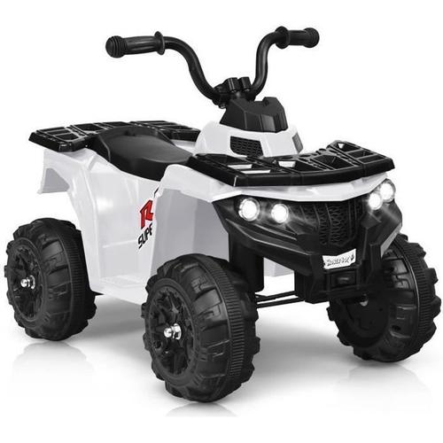 Costway Quad Electrique Pour Enfants 3 Km/H,Phares, Musique, Mp3, Usb, Aux, Volume Réglable Voiture Pour Enfants De 3-6 Ans Blanc