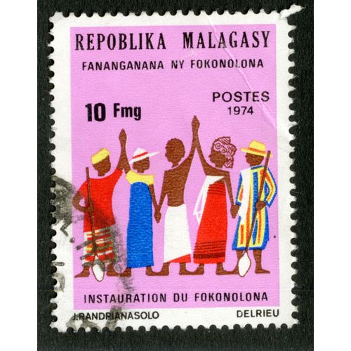 Timbre Oblitéré Repoblika Malagasy, Instauration Du Fokonolona, Postes 1974, 10 Fmg