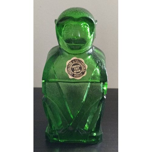 Singe Sucrier Ancien En Cristal Vert "Fait Main" De La Cristallerie De Vallerysthal - Moselle - 17cm - Boutique Axonalix