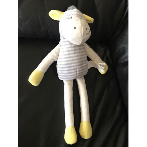 Doudou Okaidi Obaibi Zebre Ane Cheval Blanc Jaune Raye Gris 34cm 