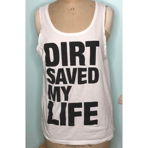 Débardeur Homme Master Of Dirt . Sans Manches, Col En Rond, Taille L , Couleur : Blanc Avec Motif Ecriture, Bon État Général,