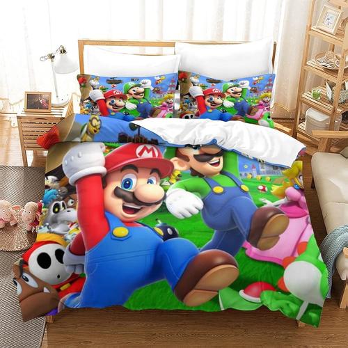 Super Mario Parure De Lit Housse De Couette En Microfibre Douce Avec Motif Imprim¿¿ Pour Enfants, Adolescents Et Adultes, Ensemble 3 Pi¿¿Ces