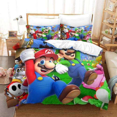 Super Mario Ensemble De 3 Pi¿¿Ces Avec Housse De Couette Imprim¿¿E, Parure De Lit, Housse De Couette Douce, Housse De Couette Et Taies D'oreiller En Microfibre