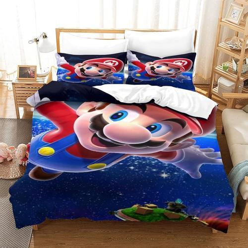 Parure De Lit 3 Pi¿¿Ces Avec Housse De Couette Imprim¿¿E Super Mario En Microfibre Bross¿¿E Douce, Facile D'entretien, De Qualit¿¿ H?Teli¿¿Re, Avec Taie D'oreiller