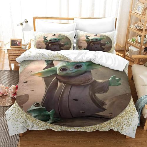 Parure De Lit B¿¿B¿¿ Yoda Grogu, Housse De Couette Star Wars, Housse De Couette En Microfibre Avec Fermeture ¿¿Clair, Literie 3 Pi¿¿Ces