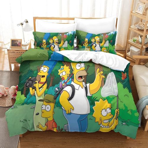 Les Simpsons Parure De Lit Imprim¿¿E Avec Housse De Couette Et 2 Taies D'oreiller, Personnages D'anime