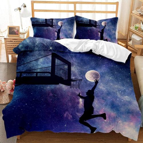 Parure De Lit Avec Housse De Couette Et 1/2 Taie D'oreiller, Th¿¿Me De Basket-Ball, Design De Style Sportif, Housse De Couette Douce Et Confortable