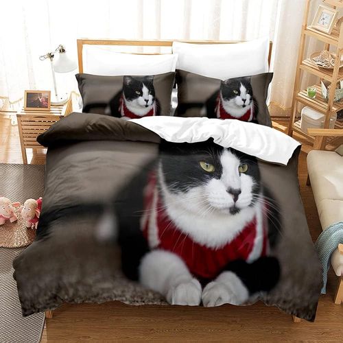Parure De Lit En Microfibre Sur Le Th¿¿Me Du Chat, Housse De Couette Et 2 Taies D'oreiller, Facile D'entretien