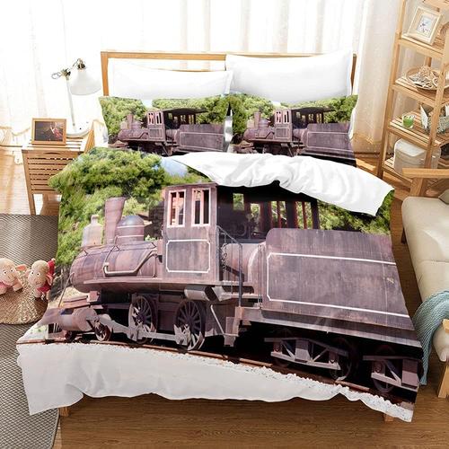 Parure De Lit Th¿¿Me Train, Ensemble De Housse De Couette En Microfibre, Avec Fermeture ¿¿Clair, Comprend 1 Housse De Couette Et 2 Taies D'oreiller