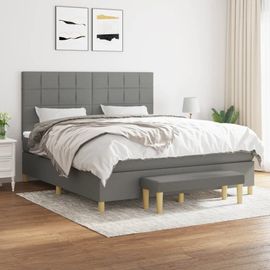 Vidaxl Lit À Sommier Tapissier Avec Matelas Gris Foncé 160x200cm Tissu