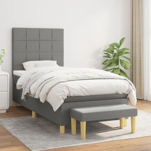 Vidaxl Lit À Sommier Tapissier Et Matelas Gris Foncé 90x190 Cm Tissu