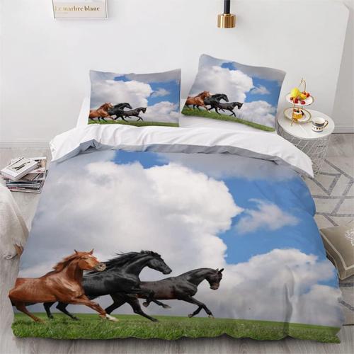 Parure De Lit Double Cheval,Ensemble De Housse De Couette Ultra Douce,Motif Animal,Pour Enfants,Gar?Ons,Filles,Adultes,Prairie