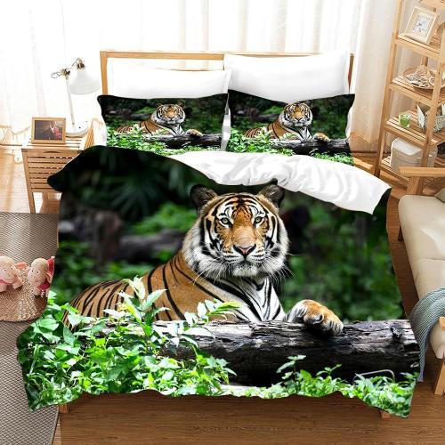 Jungle Tigre Faune Housse De Couette Double Reine Roi For¿ºt Animal Sauvage Ensemble De Literie Taie D'oreiller Housse De Couette