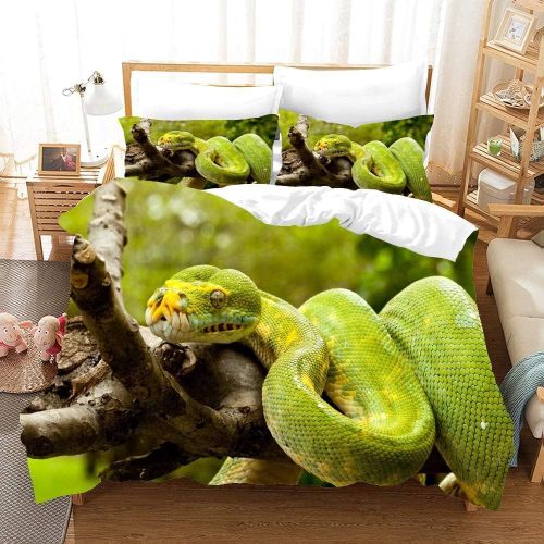 Ensemble De Housse De Couette Serpent Python Vert For¿ºt,Ensemble De Literie Doux Et L¿¿Ger Avec Taie D'oreiller
