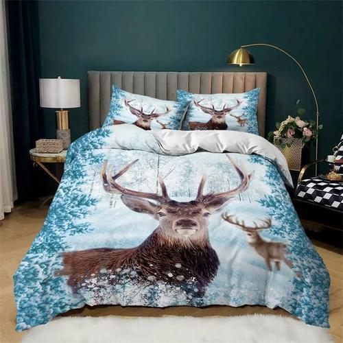 Housse De Couette Cerf Sika Neige,Ensemble De Literie Queen,Housse De Couette