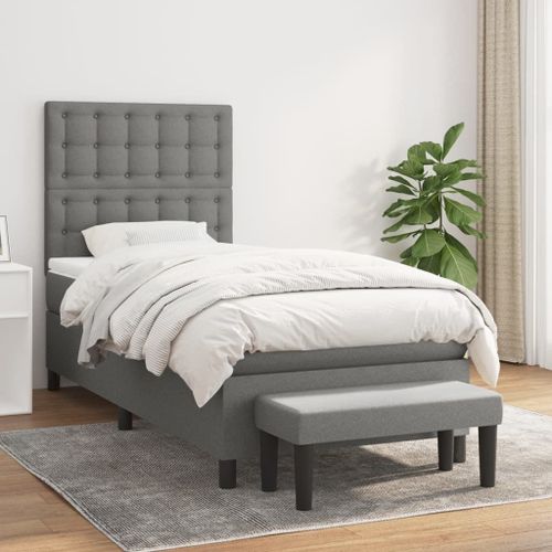 Vidaxl Lit À Sommier Tapissier Et Matelas Gris Foncé 90x190 Cm Tissu