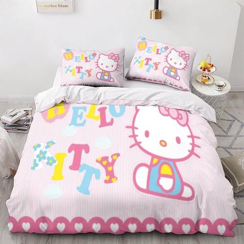 Hello Kitty Ensemble De Housse De Couette Imprim¿¿ Housse De Couette Ensembles De Literie Ensemble 3 Pi¿¿Ces Avec Taies D'oreiller Housse De Couette Avec Fermeture