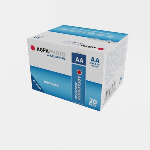 AgfaPhoto Piles Alcalines PLUS Mignon AA LR6 (1.5V, Lot de 20) - Longue Durée de Vie - Usage Domestique ou Professionnel - Noir