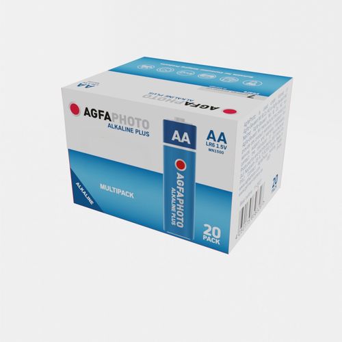 AgfaPhoto Piles Alcalines PLUS Mignon AA LR6 (1.5V, Lot de 20) - Longue Durée de Vie - Usage Domestique ou Professionnel - Noir