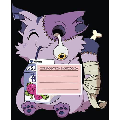 Halloween Kawaii Goth Composition Notebook: Creepy Spooky One Eyed Cat Journal | For School, Boys And Girls | School Supplies Gift Ideas | 7.5" X 9.25" (19.05 X 23.5 Cm) College Ruled
