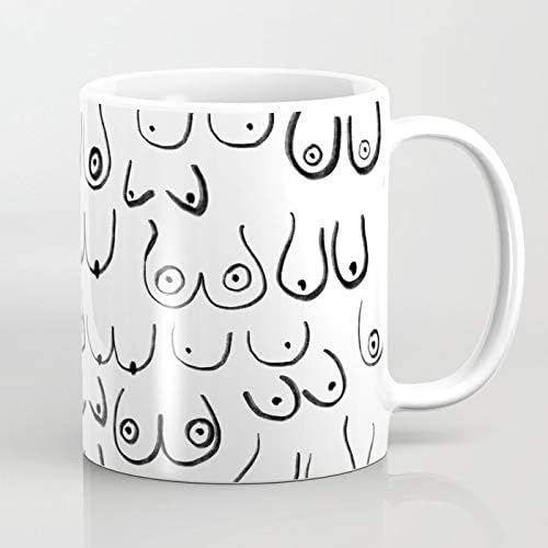 Motif De Seins ? Dessin Au Trait Noir Et Blanc, Dessin De La Vie, Art Féminin, Tasse À Café, Thé, Tasse En Céramique Blanche.