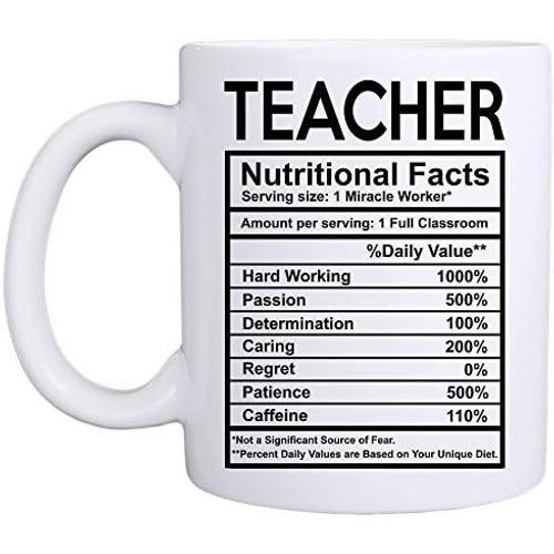 Tasse De Faits Nutritionnels Pour Enseignant ? Cadeau Amusant De 325 Ml Pour Enseignement Scolaire, Décoration De Salle De Classe Pour Anniversaire, Noël, Remise Des Diplômes, Retraite, Noël, Appréciation Pour Lui/Elle De La Part Des Étudiants