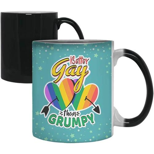 Better Gay Than Grumpy Funny Gay Gift Idea Mignon Gay Pride Cadeau D'anniversaire Cadeau De Noël Humour Ami Banter Tasse À Café En Céramique 11 Oz / 15 Oz. (Jante Rouge)-Tasse Magique