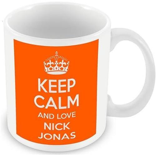 Keep Calm And Love Nick Jonas (Orange) Mug / Cup (Choisissez De Personnaliser Avec N'importe Quel Nom, Photo, Message Ou Couleur) - Cadeau Hommage Aux Fans Inspiré Des Célébrités