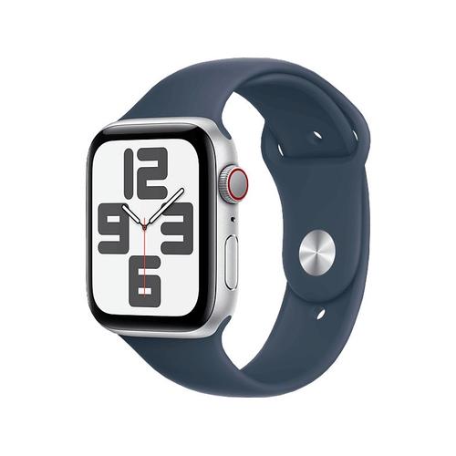 Apple Watch Se (Gps + Cellular) - 2e Génération - 44 Mm - Aluminium Argenté - Montre Intelligente Avec Bracelet Sport - Fluoroélastomère - Bleu Orage - Taille Du Bracelet : S/M - 32 Go - Wi-Fi...
