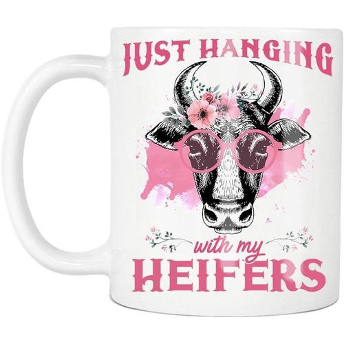 Floral Juste Suspendu Avec Ma Génisse Pas Aujourd'hui Vache Éleveur De Bovins Éleveur D'animaux Gestionnaire D'usine D'alimentation Bétail Veterinaria Vintage Cool Heifer 11 Oz Tasse À Café En Céramique Blanche