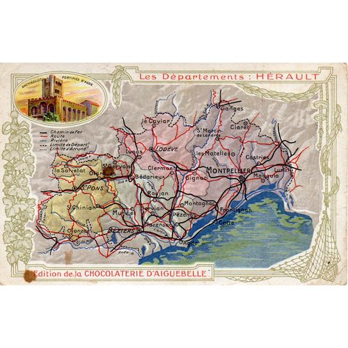 Carte Ancienne Format Carte Postale -Théme Cartographie - Département De L' Hérault - 34 - Languedoc- Édition De La Chocolaterie D'aiguebelle - - Drôme -