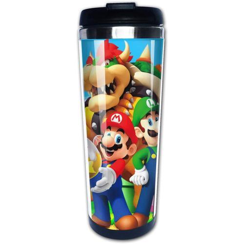 Super Mario Mug & Cup Bottle- Double Walled Flask Vacuum Stainless Steel Thermal Cup With Splash Proof Sliding Lid-13.5oz