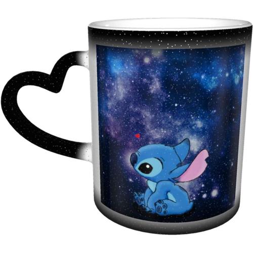 Magic Heat Sensitive Color Changing Mug,Stitch On The Starry Sky Design Color Changing Mugs Tea Cups For Festival Friends Gift Present,Black