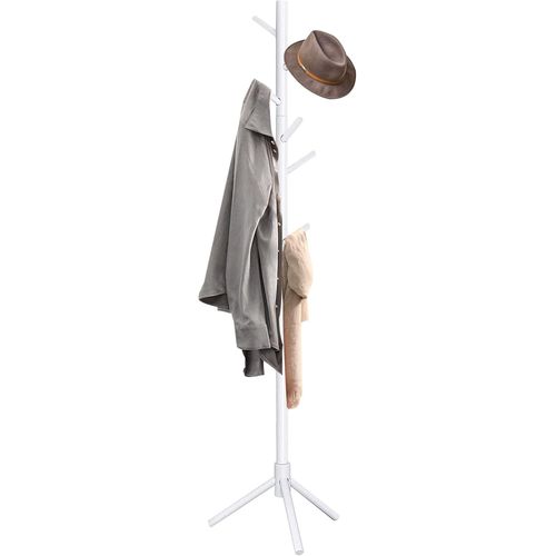 Porte-Manteau en Bois, en Forme d¿Arbre, Portemanteau sur Pieds avec 8 Crochets, 3 Hauteurs Réglables, pour Ranger Vestes, Manteaux, Blanc, 42x180cm, 1 Pack,.[G299]