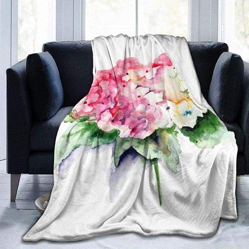 Couverture Douce Aquarelle Fleurs Hortensia Bouquet Couverture Chaude Et Moelleuse Couverture Simple Lavable Pour Adultes Et Enfants
