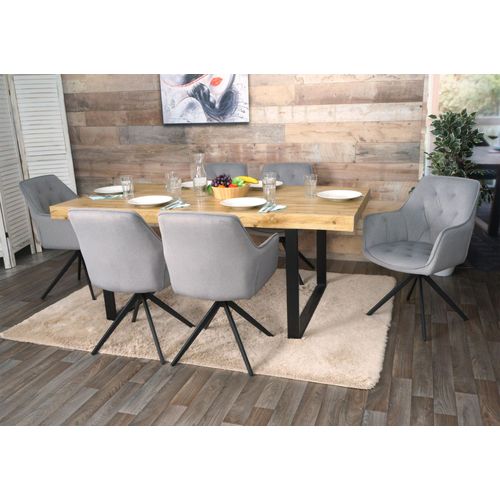 Lot De 6 Chaises De Salle À Manger Hwc-L80, Chaise De Cuisine Rembourrée Chaise Avec Accoudoirs, Pivotante, Métal Tissu/Textile   Gris Clair