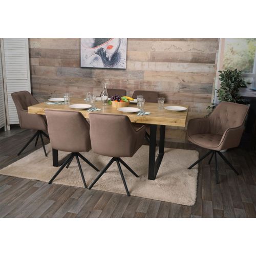 Lot De 6 Chaises De Salle À Manger Hwc-L80, Chaise De Cuisine Rembourrée Chaise Avec Accoudoirs, Pivotante, Métal Tissu/Textile   Marron
