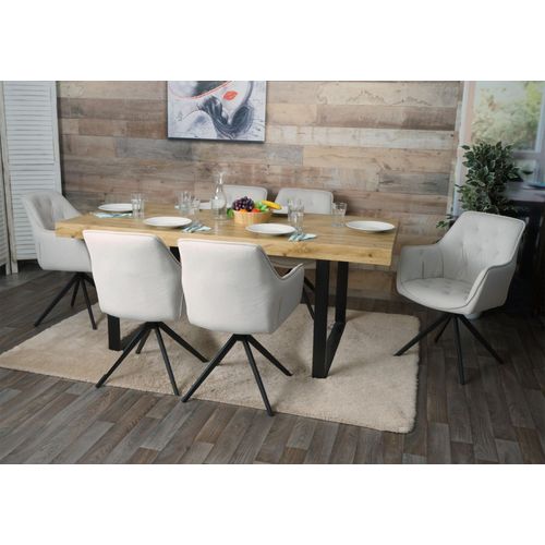 Lot De 6 Chaises De Salle À Manger Hwc-L80, Chaise De Cuisine Rembourrée Chaise Avec Accoudoirs, Pivotante, Métal Tissu/Textile   Crème-Beige