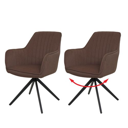 Lot De 2 Chaises De Salle À Manger Hwc-L79, Chaise De Cuisine, Chaise Avec Accoudoirs, Pivotante Auto-Position Tissu/Textile   Brun