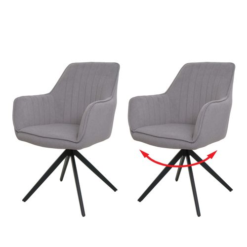 Lot De 2 Chaises De Salle À Manger Hwc-L79, Chaise De Cuisine, Chaise Avec Accoudoirs, Pivotante Auto-Position Tissu/Textile   Gris Clair