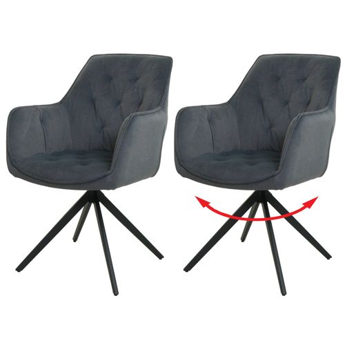 Lot De 2 Chaises De Salle À Manger Hwc-L80, Chaise De Cuisine Rembourrée Chaise Avec Accoudoirs, Pivotante, Métal Tissu/Textile   Anthracite