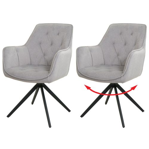 Lot De 2 Chaises De Salle À Manger Hwc-L80, Chaise De Cuisine Rembourrée Chaise Avec Accoudoirs, Pivotante, Métal Tissu/Textile   Gris Clair