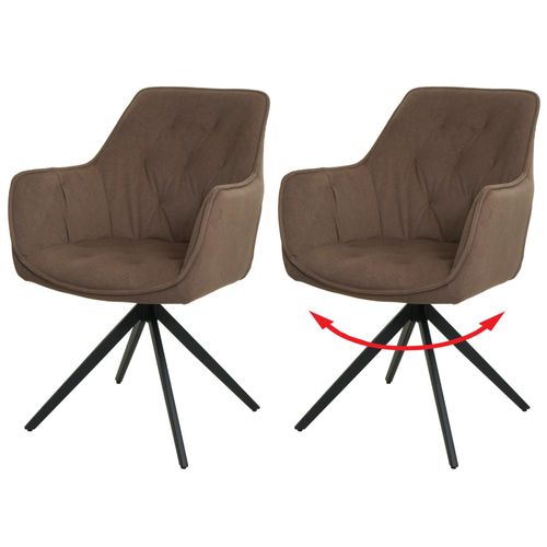 Lot De 2 Chaises De Salle À Manger Hwc-L80, Chaise De Cuisine Rembourrée Chaise Avec Accoudoirs, Pivotante, Métal Tissu/Textile   Marron